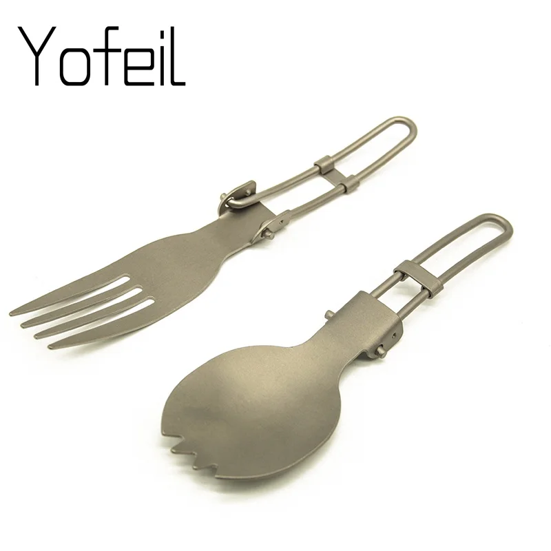 Acampar al aire libre senderismo plegable Ultra-luz de titanio cuchara tenedor Picnic vajilla horquillas conjunto de utensilios de cocina de cuchara ultraligero