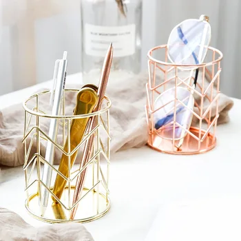 

Nordic Pen Holder Pencil Container Rack Brush Pot Metal Desktop Makeup Tools Organizer Storage Office Stationery Accessories