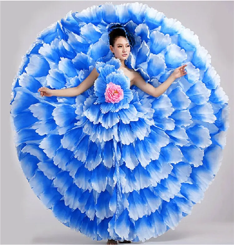360 градусов испанская коррида танец живота платье юбка длинный халат фламенко юбки для девочек красное фламенко платья для женщин девочек L189 - Цвет: Синий