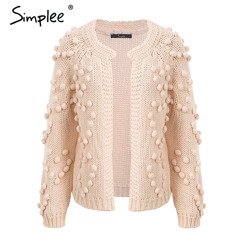 Simplee Hairball knitted cardigan Casual o neck long sleeve pink cardigan jumper 2018 Autumn winter women sweater
