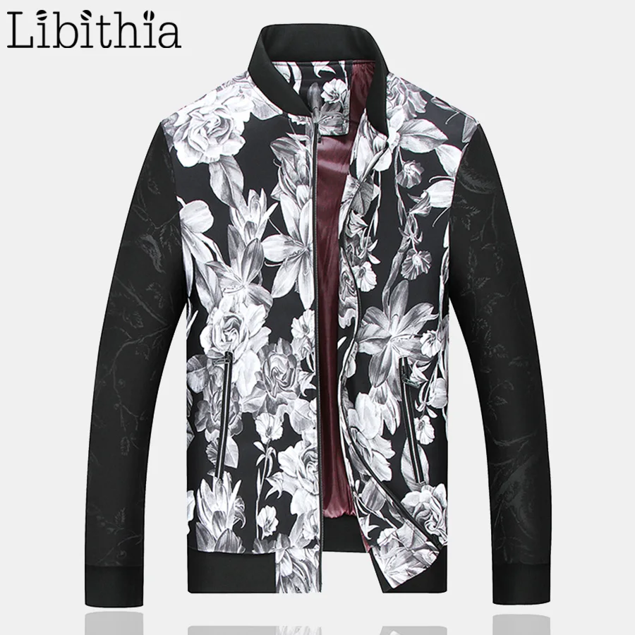 

Mens Jackets And Coats Floral Zippers Casual Style Stand Collar Large Size L-8XL Slim Fit Blue Black Chaquetas Homme F099