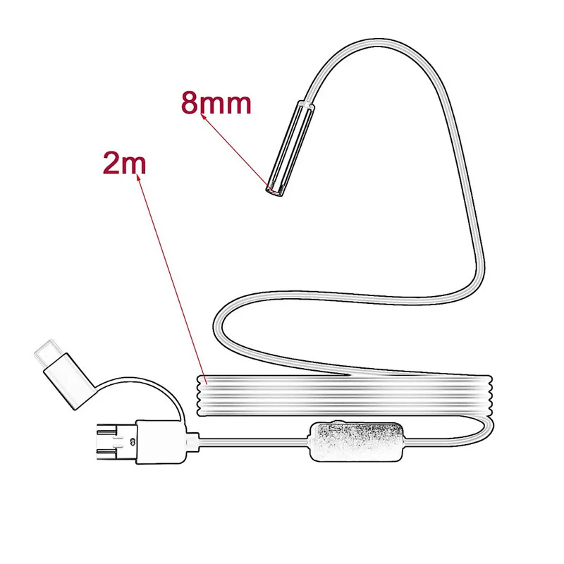 1200 P IP68 Android 8 мм, Micro-USB Тип-c USB 3-в-1 Электронный эндоскоп Borescope Водонепроницаемый USB Инспекции Видео Камера