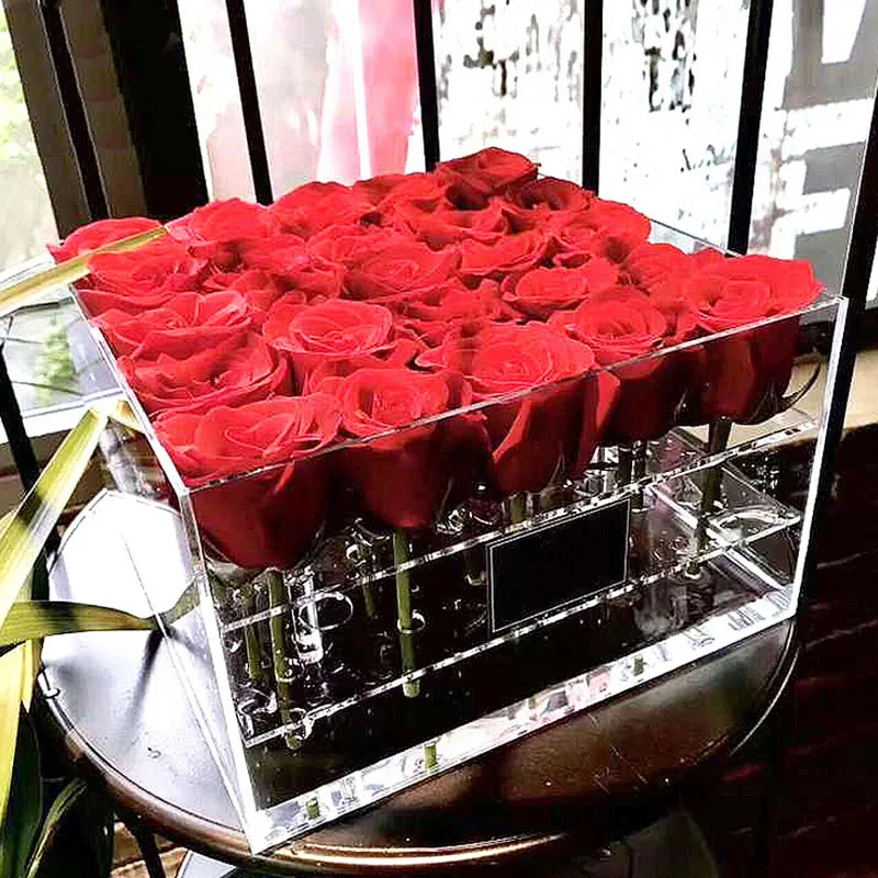

Acrylic Rose Flower Display Storage Box Makeup Organizer Cosmetic Holder Flower Gift Box Case With Cover Wholesale