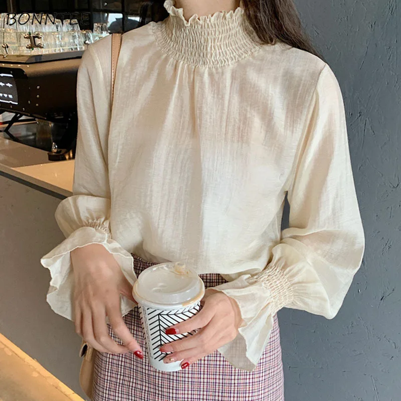 

Shirts Women 2019 Spring Simple All-match Elegant Trendy Shirt Womens Long Flare Sleeve Blouse Solid Korean Clothes Ladies Sweet