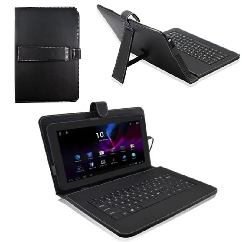 

10.1 Inch Android Tablet PC Leather Case Cover USB Durable and comfortable handle with built-in keyboard Stand with usb cable