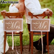 OurWarm Mr & Mrs Burlap Chair Banner Set Chair Sign Garland Rustic Vintage Wedding Party Chair Decoration