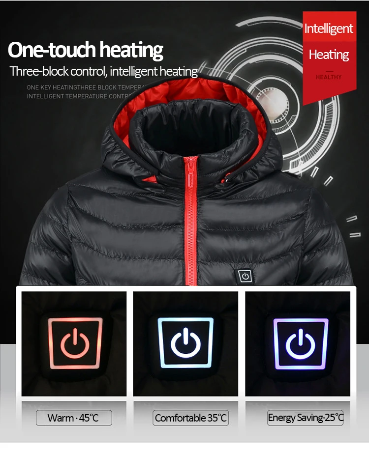 Men&women Intelligent Heated Jackets Winter Outdoor Hooded Waterproof Jackets Thermal Warm USB Heating Quickly Hiking Jackets