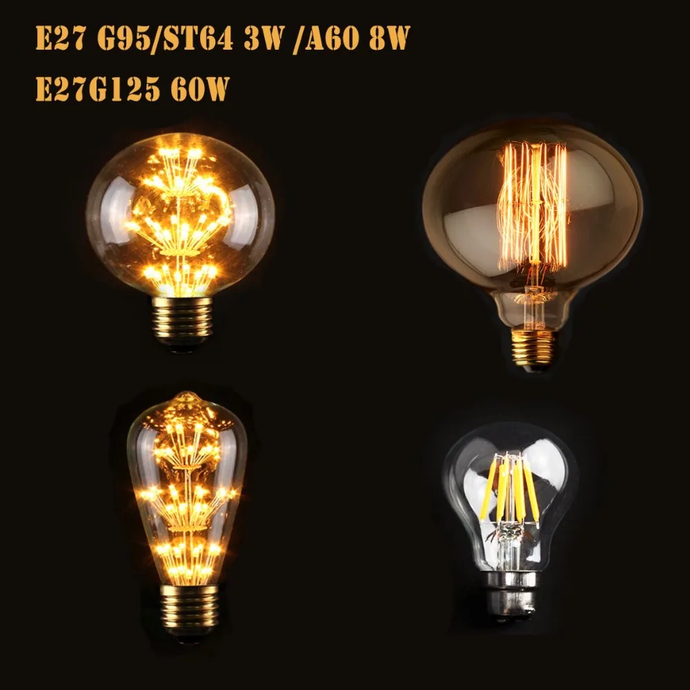 

NEW E27 B22 A60 ST64 G125 3W 8W Warm White Filament LED Vintage Retro Light Lamp Bulbs