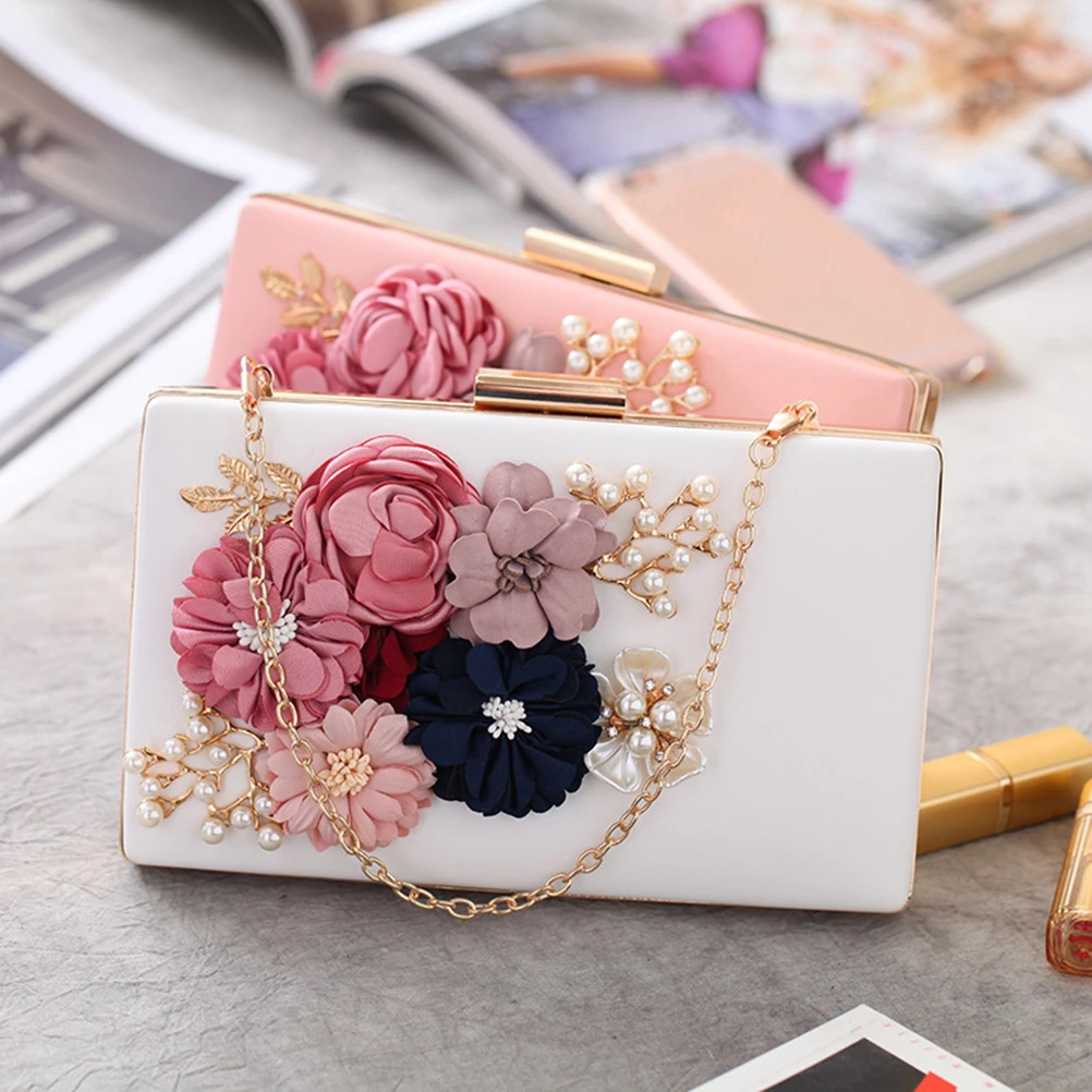 

Womens Handbag Sweet Flowers And Pearls Design Evening Wallet Case Bag Wedding Purse