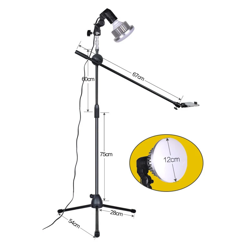 Photo Video 35W LED Light Lamp+ Adjustable Phone Shooting Bracket Stand With Boom Arm Photo Studio Kits