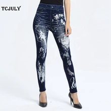 TCJULY, Новое поступление, леггинсы с принтом, джеггинсы для женщин, бесшовные, высокая эластичность, имитация ковбоя, тонкие леггинсы, пуш-ап, узкие брюки