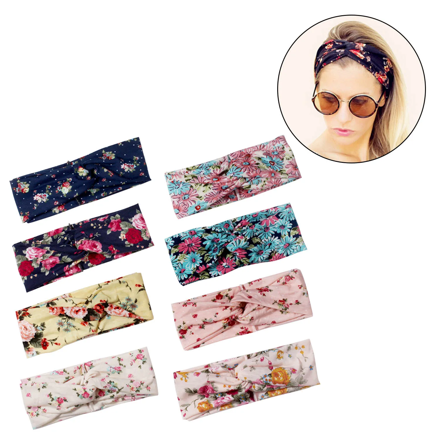 

8 Pcs Assorted Style Head Wraps Hair Bands Fashion Printed Pattern Headband Women Ladies Yoga Sports Workouts Running Hairbands