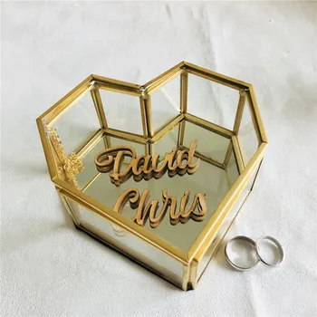 

Personalized Heart-Shaped Glass Jewelry Box Custom Glass Wedding Ring Holder Box Wooden Name New Wedding Birthday Gift Supplies