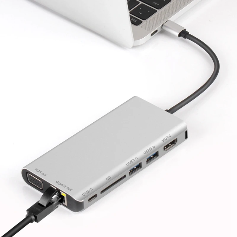 Type C конвертер Hdmi Vga Usbc к Rj45 Lan 4 K 2Usb 3 0 Sd слот для карт ридер 8 в 1 Тип адаптер док