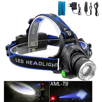 

LED XM-L T6 Headlamp Headlight flashlight Rechargeable Head Light Lamp+ 2*18560 Battery + Charger +Car Charger + USB Cable