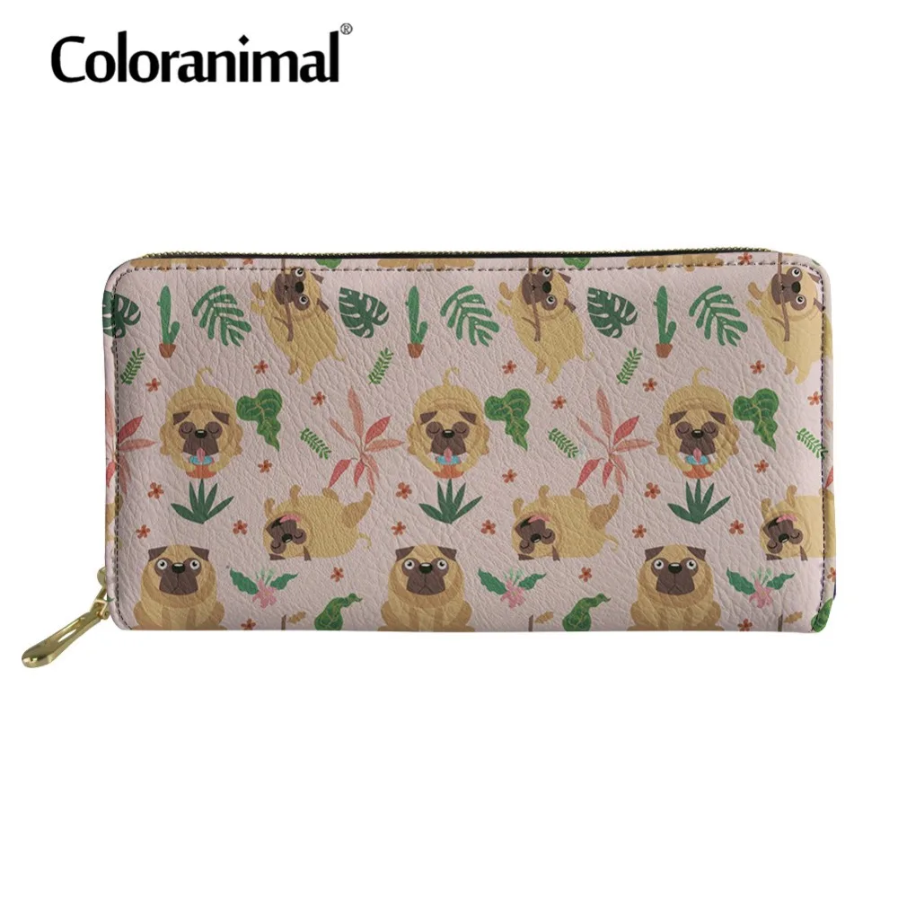 

Coloranimal Multifunction Wallet Luxury Brand 2019 Women Tote Bag Hawaiian Trapical Corgi/Pug Dog Leather PU Clutch Wallets Zip