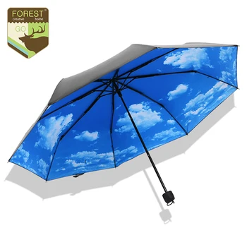 

HOT Fashion Anti-uv Sun Protection Folding Umbrella Creative Blue Sky White Cloud 3 Folding Gift Sunny Rainy Umbrellas For Women