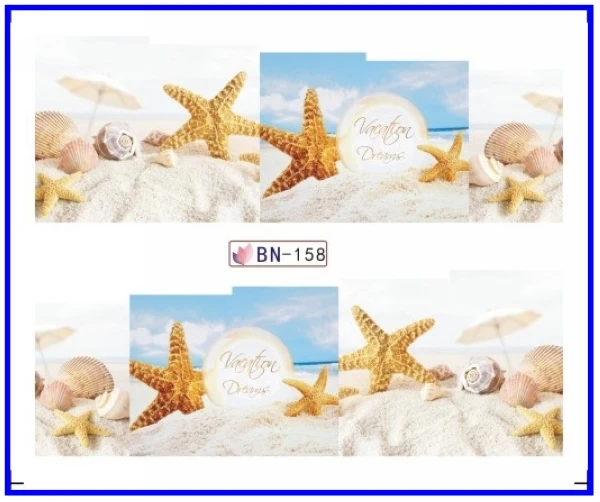 

Nail Sticker Full Cover Water Transfers Stickers Nail Decals FISH SCALE CONCH SEA STAR PEARL BN157-168