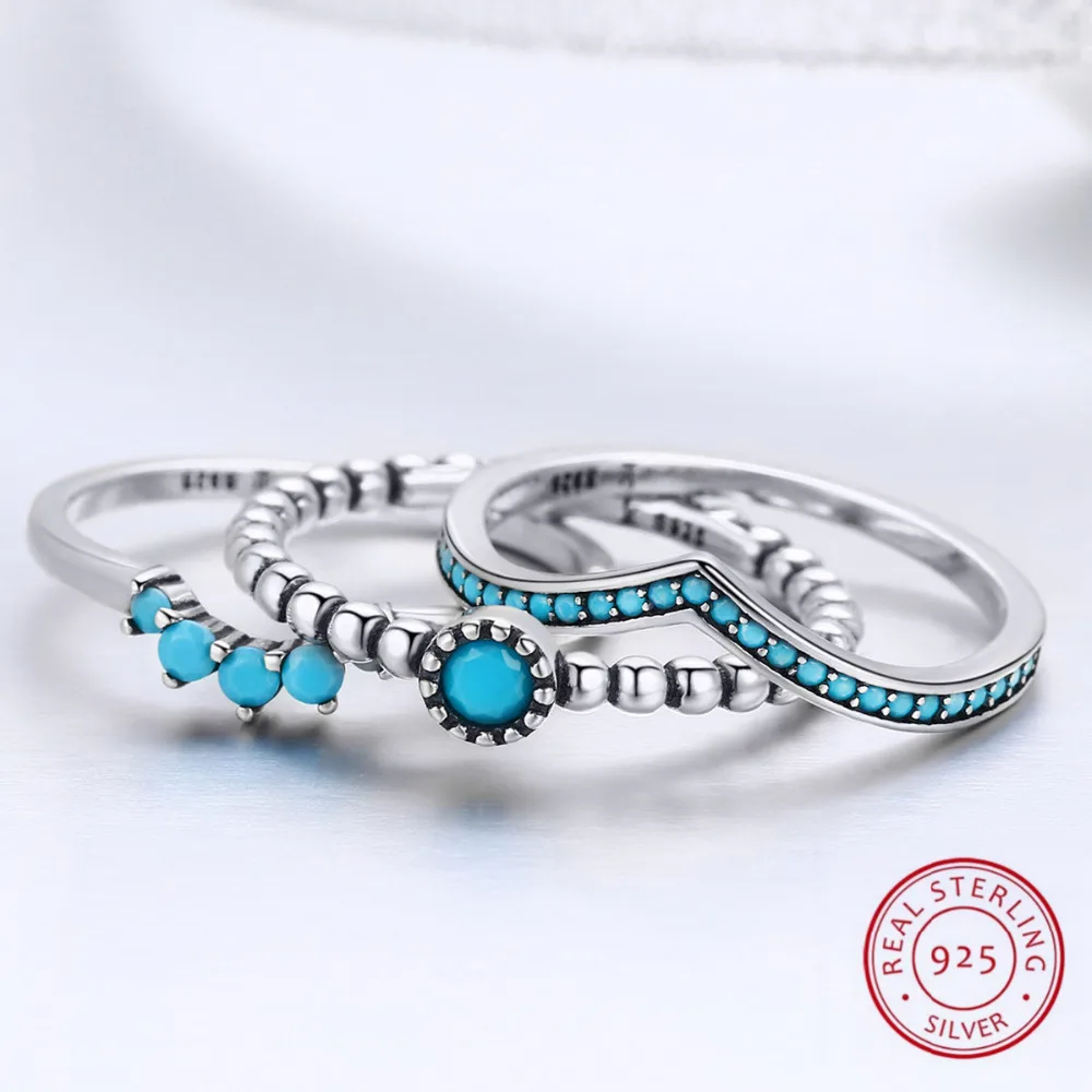 

Authentic 100% 925 Sterling Silver us Unique as You Geometric 3 Piece Finger Ring for Women Wedding Rings Engagement Jewelry