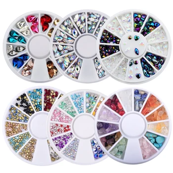 

1 Box Colorful Shinning Nail Rhinestones Sharp Flat Bottom Studs Nail Decor Manicure 3D Nail Art Decoration In Wheel