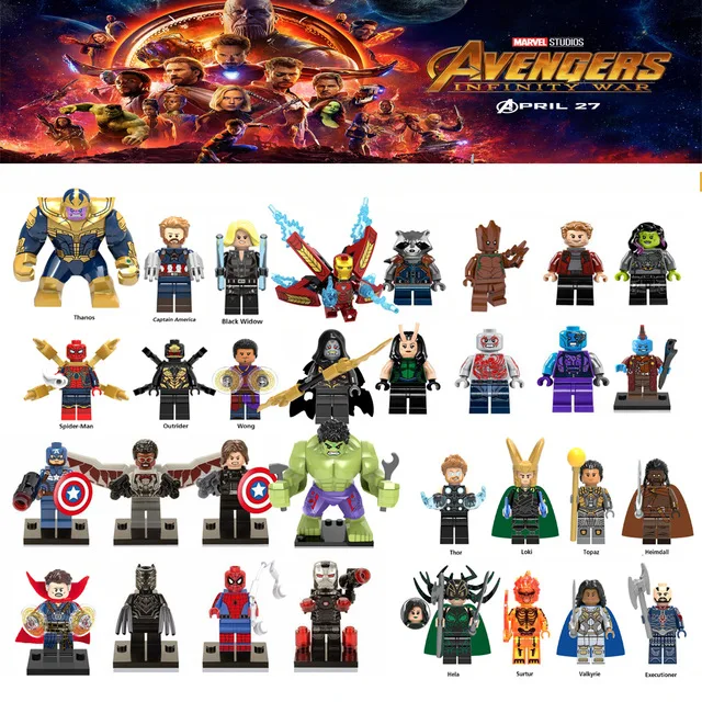 

Single Marvel Super Heroes Thanos Legoings Spider man Iron Man Avengers 3 Infinity War Model Building Blocks Toys Children Gifts