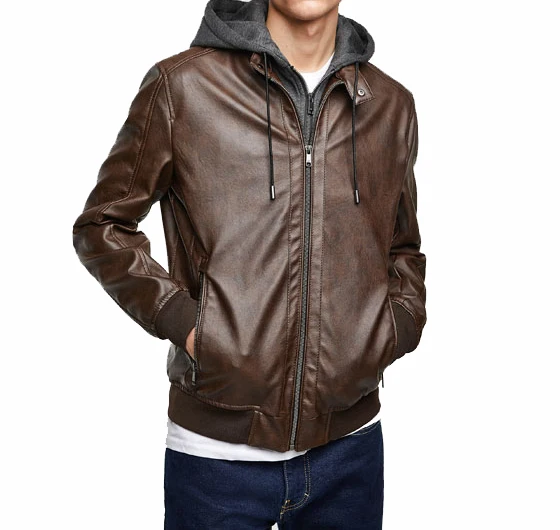 2018 Spring New Men Good Quality Motorcycle Leather Jackets Male Casual Faux Hooded Coat PU Outwear |