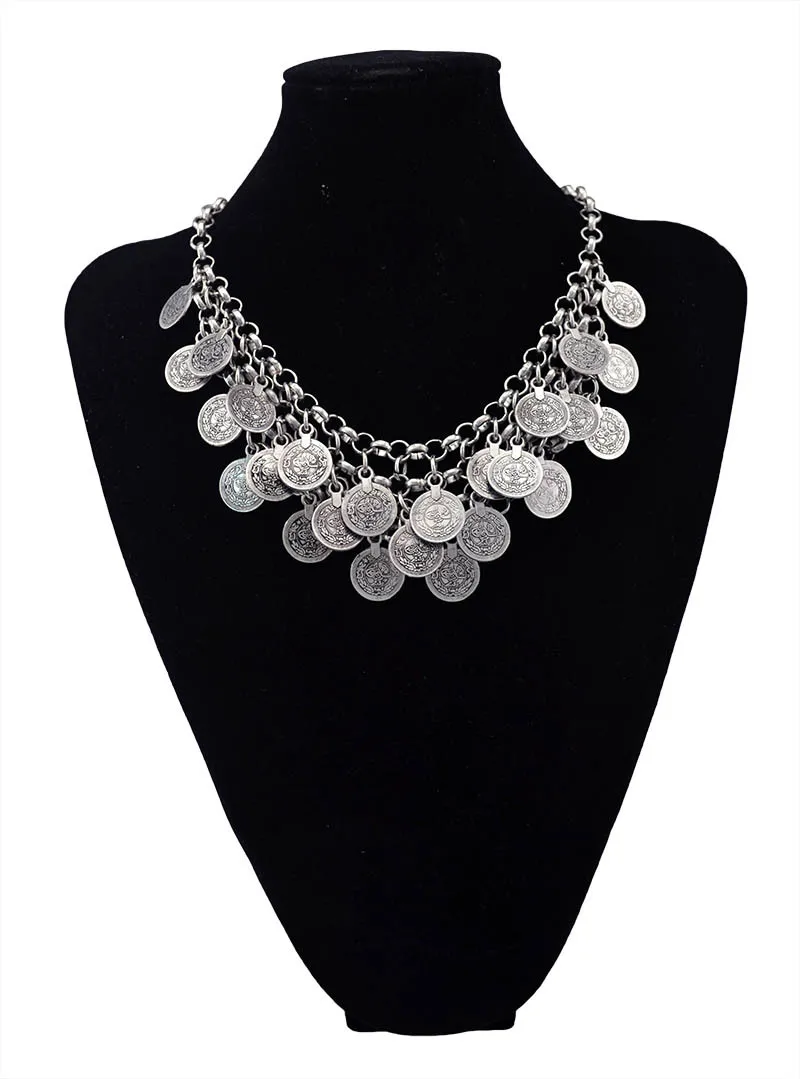 Винтажное женское ожерелье в богемном стиле, серебряные монеты, этнический воротник, цепочка, Pnedant ожерелье для женщин, Свадебные вечерние ювелирные изделия