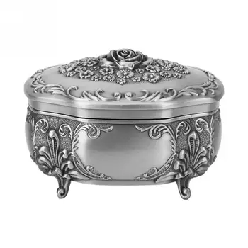 

Vintage Jewelry Box Oval Shaped with Antique Carved Flower Necklace Earring Storage Organizer Jewelry Dispaly Holder