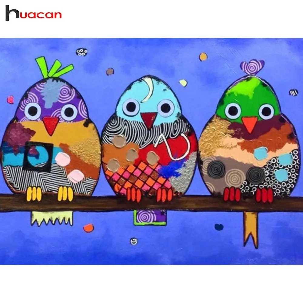 

Huacan DIY Diamond Painting Birds Cartoon Colorful Bird Round Full Drill Diamond Embroidery Cross Stitch Garden Decoration