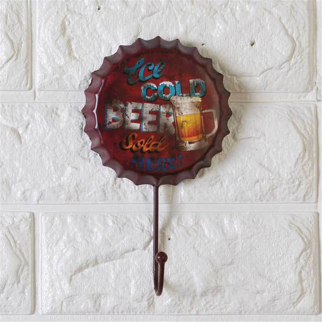 

NOCM-New Retro Creative Beer Cover Hook "COLD BEER" Character Personality Hook Dressing Room Clothes Hook Home Wall Crafts Iro