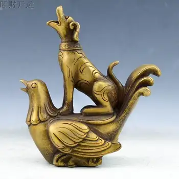 

Antique china brass hand made fengshui Chinese Zodiac chicken dog statue