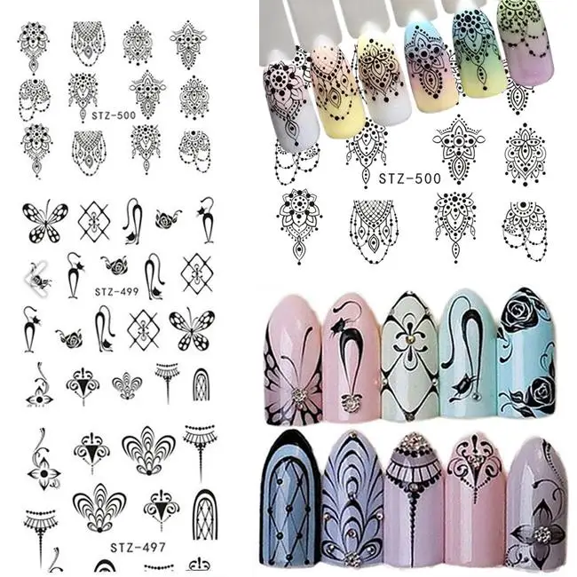 

Water decal french necklace nail art stickers christmas flower catpendant manicure DIY