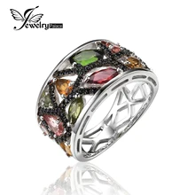 JewelryPalace Halloween 2.3ct Multicolor Genuine Tourmaline Black Spinel Cocktail Ring 925 Sterling Silver