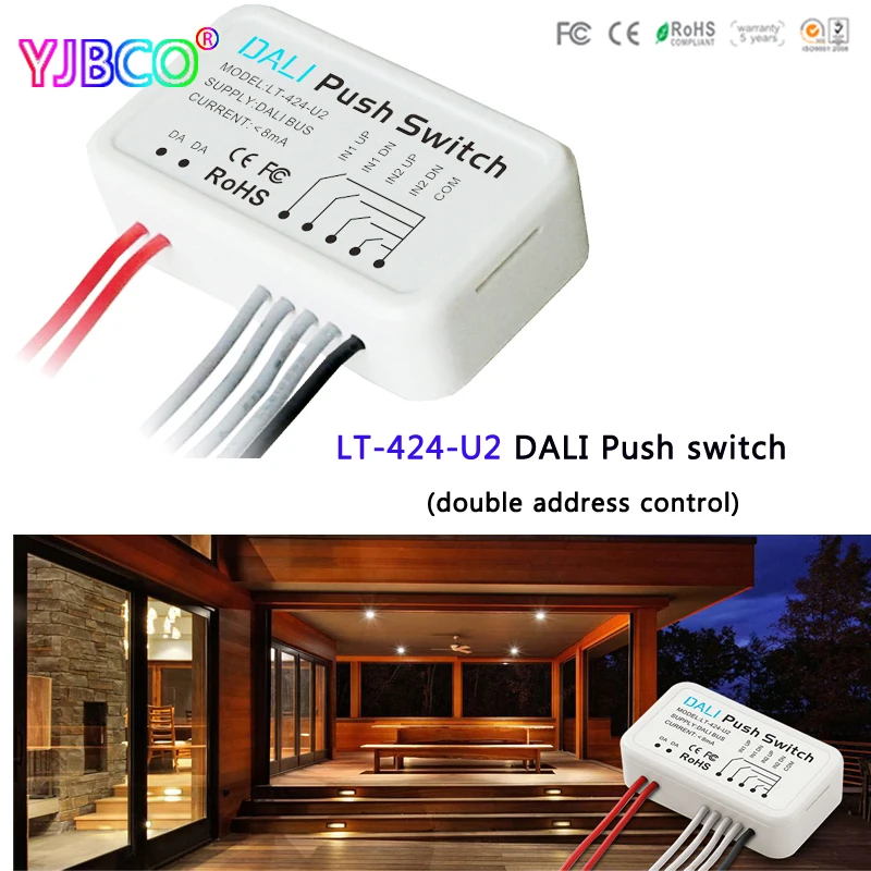 

LT-424-U2 led Switch led DALI Double Address Push Switch Powered by DALI Bus Small Size PC Plastic Shell Max 8mA