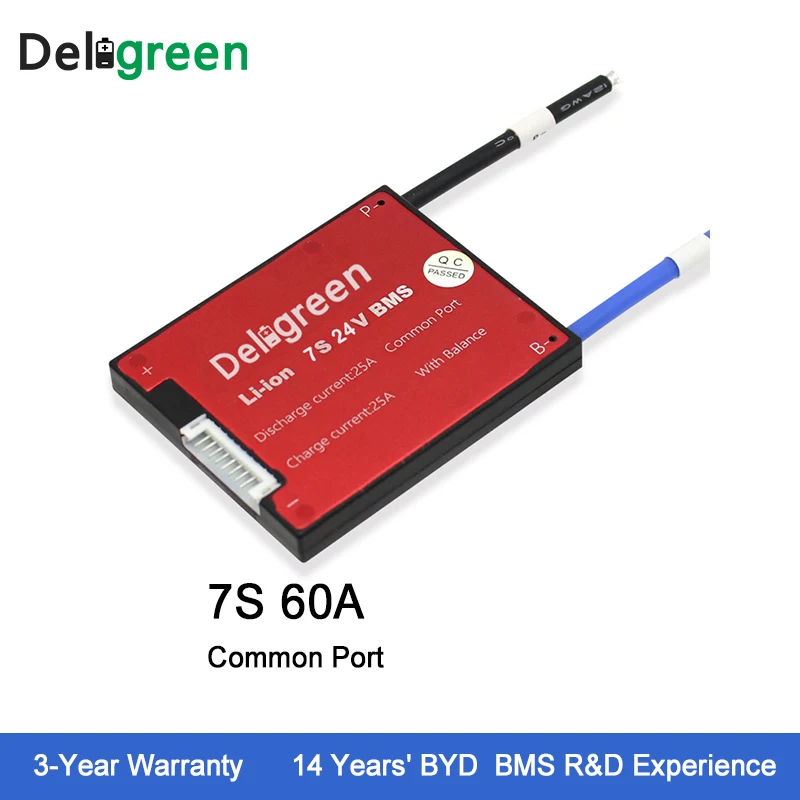 Deligreen 7S 60A 24V PCM PCB BMS for lithium battery pack 18650 Li Po LiNCM Battery