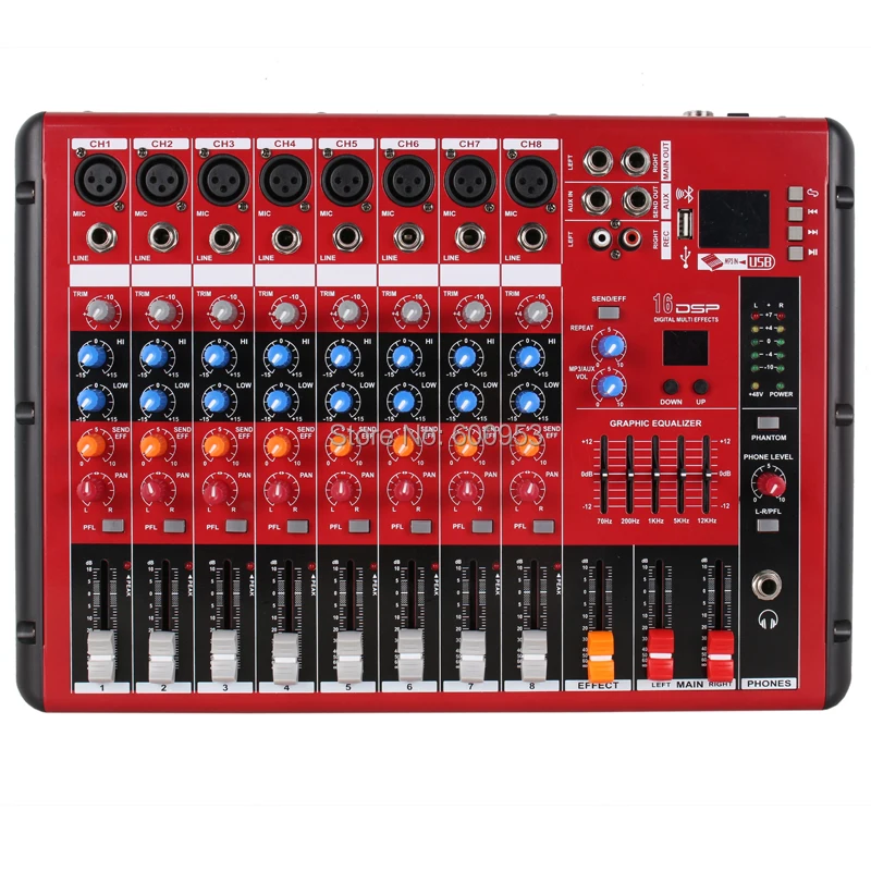 

MiCWL SMR800-USB Wireless Bluetooth Mixer Karaoke Studio Stage Mixing Console Sound ( with USB 48V Monitor Recording 16DSP )