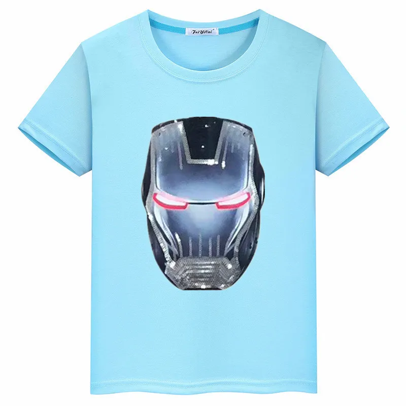 Новая летняя детская футболка с принтом «глаза Железного человека» и яркими пайетками топ с короткими рукавами для мальчиков - Цвет: blue