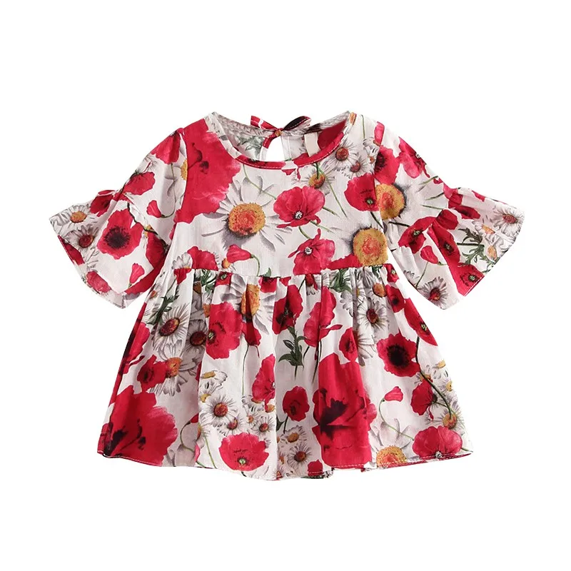 Летняя блузка для маленьких девочек дышащая рубашка для девочек; детская блузка; топы для малышей; блузка для младенцев с цветочным принтом - Цвет: D