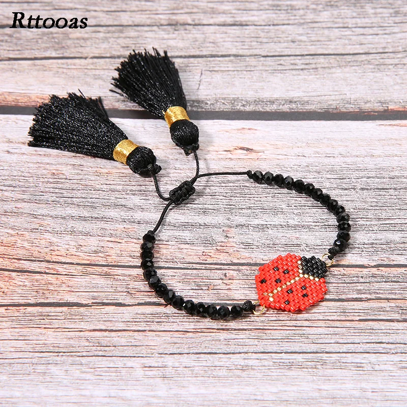 

Rttooas Handmade Woven Bracelet DIY Charm Animal Insect Tassel Crystal Bracelet MIYUKI Delica Beads Women Bracelet