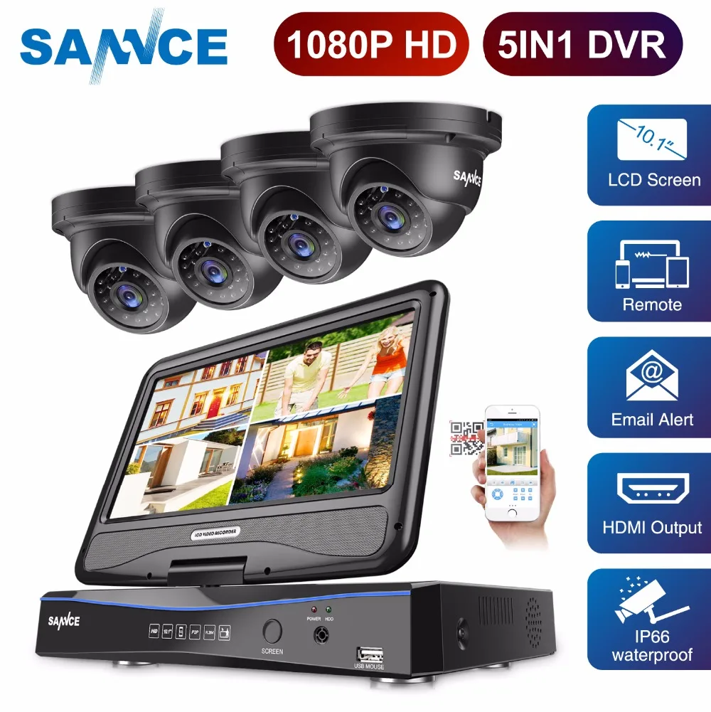 Камера видеонаблюдения SANNCE Full HD 1080P 4 канала DVR с 10 1 дюймовым ЖК дисплеем и шт.
