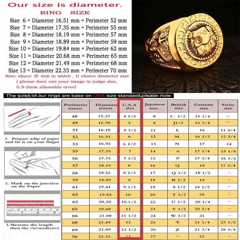 2017 Hip Hop Lion Ring Gold Men High Quality Gold Metal Bling Bling Longer Wedding Rings For Men and Women Couple Hear