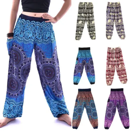 Thai Harem Trousers Boho Festival Hippy Smock Waist Soft Elephant Yoga Pants A52 