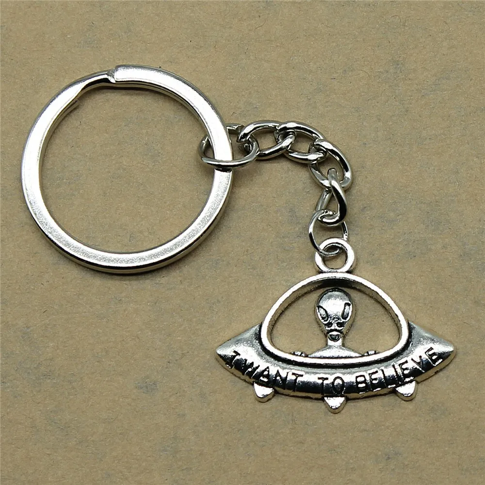 

1 piece keychain car key I Want To Believe Ufo diy jewelry making gift for new year 23x30mm pendant antique silver