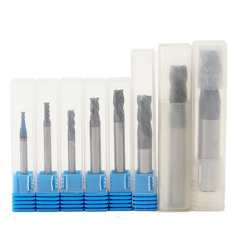8pcs 4 Flutes Carbide End Mill Set Mayitr Tungsten Steel HRC50 Hardness CNC Milling Cutter Tool 2/3/4/ 5/ 6/8/10/2mm Dia.