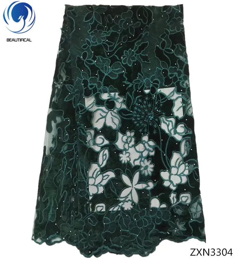 

BEAUTIFICAL african net lace fabric french lace fabric 5yards with beads rhinestones lace fabric embroidered new product ZXN33