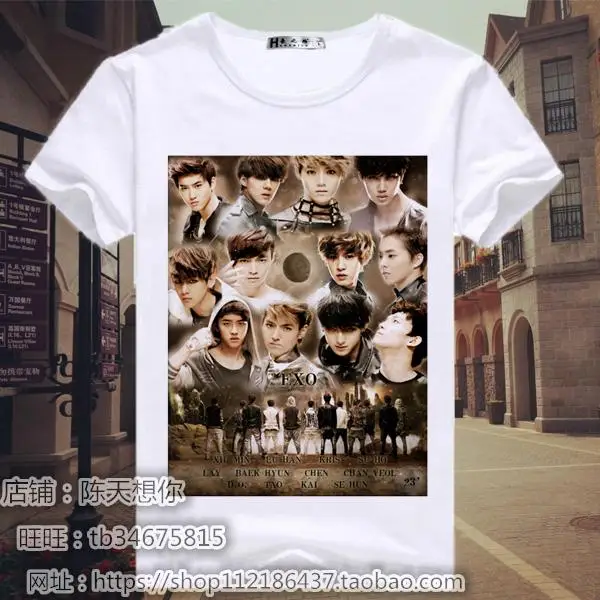 2017 kpop новая EXO футболка лето две патрульные группы тот же пункт KRIS SEHUN CHANYEOL BAEKHYUN