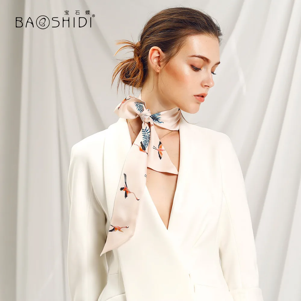 

[BAOSHIDI]2018 New Fashion Double face neckscarf,100% Twill Silk skinny Scarf, multi-use head, waist, hair, hat, handbag scarf