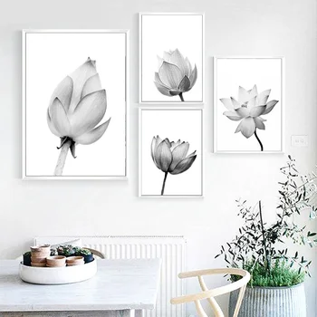 

Canvas Painting Black White Wall Art Print Lotus Flower Minimalism Posters And Prints Kids Wall Pictures For Living Room