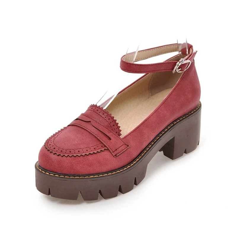 

Round retro thick bottomed with color British wind Blok music shoes.