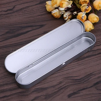 

Silver Tin Pencil Case Pen Storage Box Stationery Organizer School Office Use JUL05